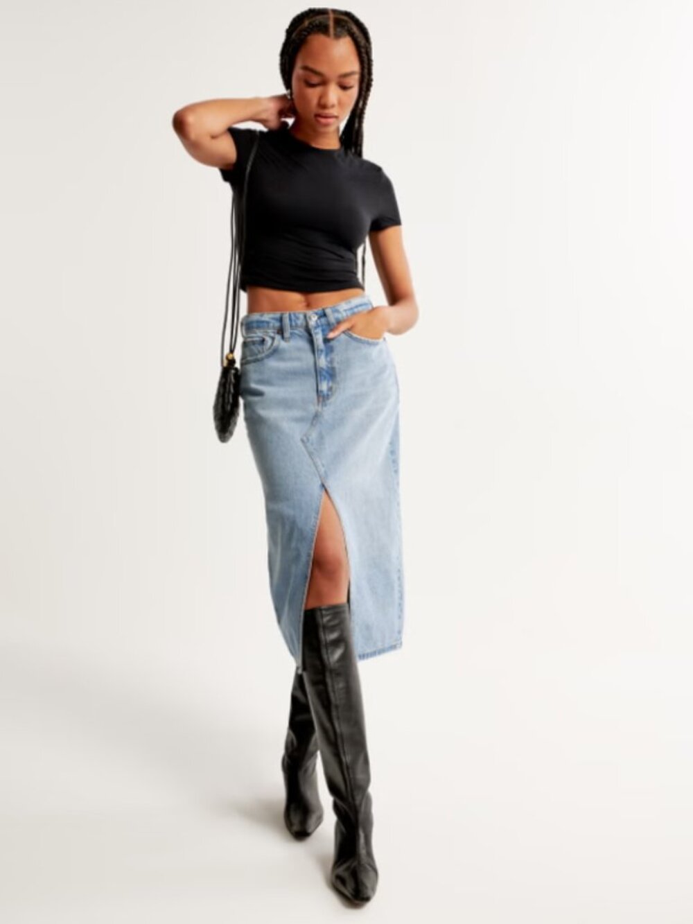 Denim Midi Skirt  - Abercrombie